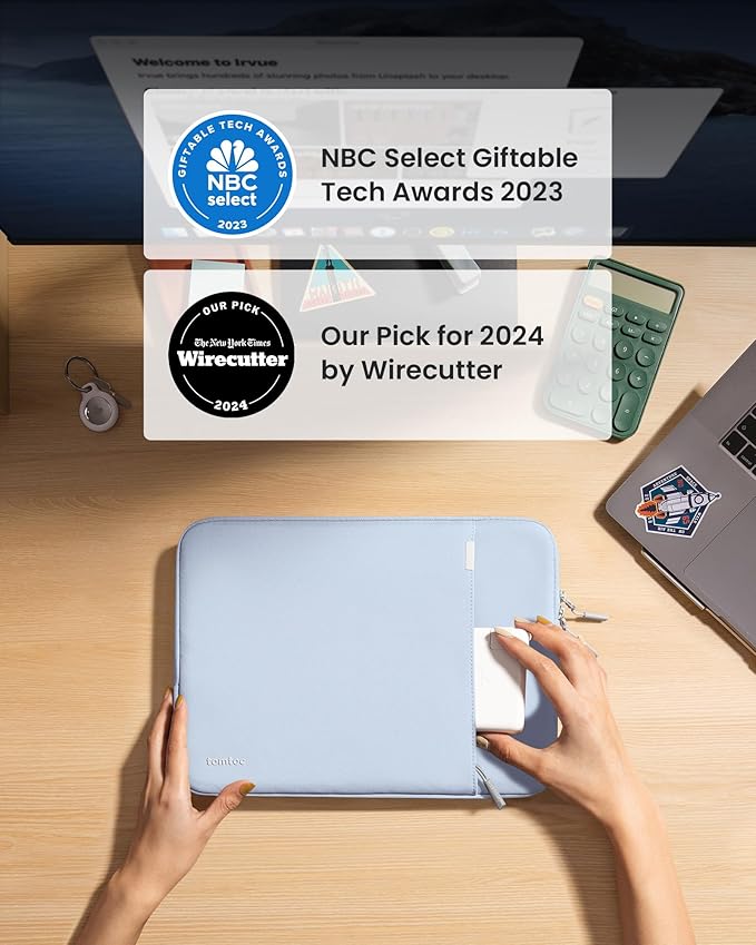 tomtoc 360° Protective Laptop Sleeve for 15-inch MacBook Air M4/A3241 2025, M3/A3114 2024, M2/A2941 2023, 15-inch MacBook Pro A1990 A1707, Dell XPS 15 Plus Laptop, Water-Resistant Computer Case Bag