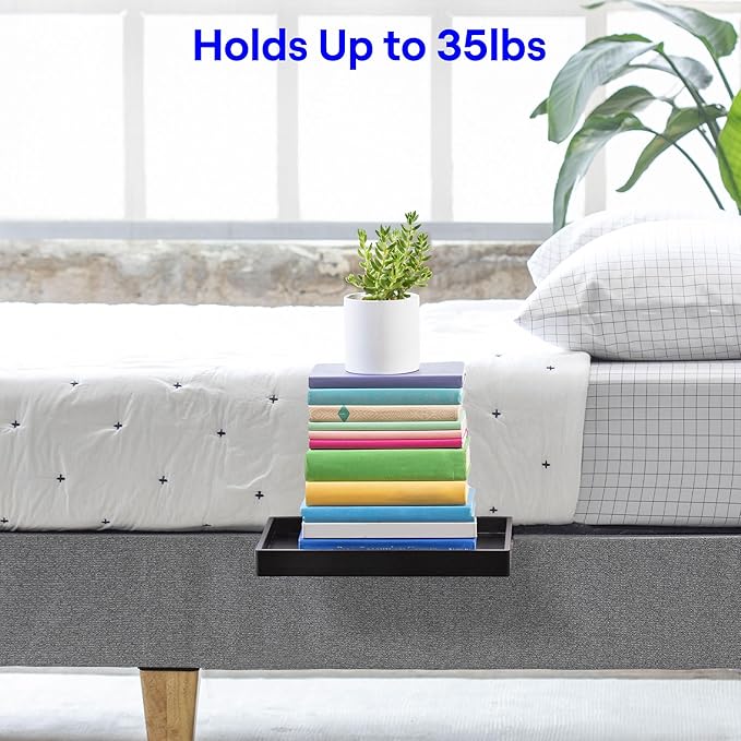 BedShelfie Bedside Shelf for Dorm Room Bunk Bed & Top Bunk, College Dorm Room Essentials, Bedside Caddy, Clip on Floating Desk Tray, Bed Side Table Storage, Loft Nightstand Decor - Black Wood Slide