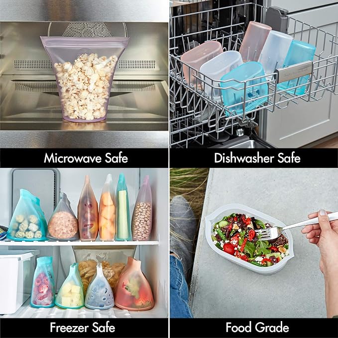 Zip Top Reusable Food Storage Bags | Small Dish [Lavender] | Silicone Meal Prep Container | Microwave, Dishwasher and Freezer Safe | Made in the USA