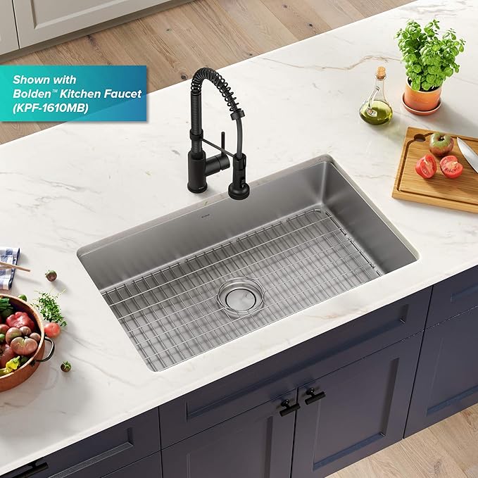 KRAUS Dex 32-inch Undermount 16 Gauge Stainless Steel Single Bowl Kitchen Sink, KA1US32B