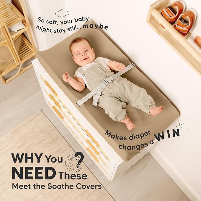2-Pack Organic Changing Pad Covers for Girl, Boy, Neutral - 100% Cotton Changing Table Pad Cover, Soft Baby Nursery Diaper Changing Pad Sheets, Contour Changing Pads Liners, Change Pad Cover (Pecan)