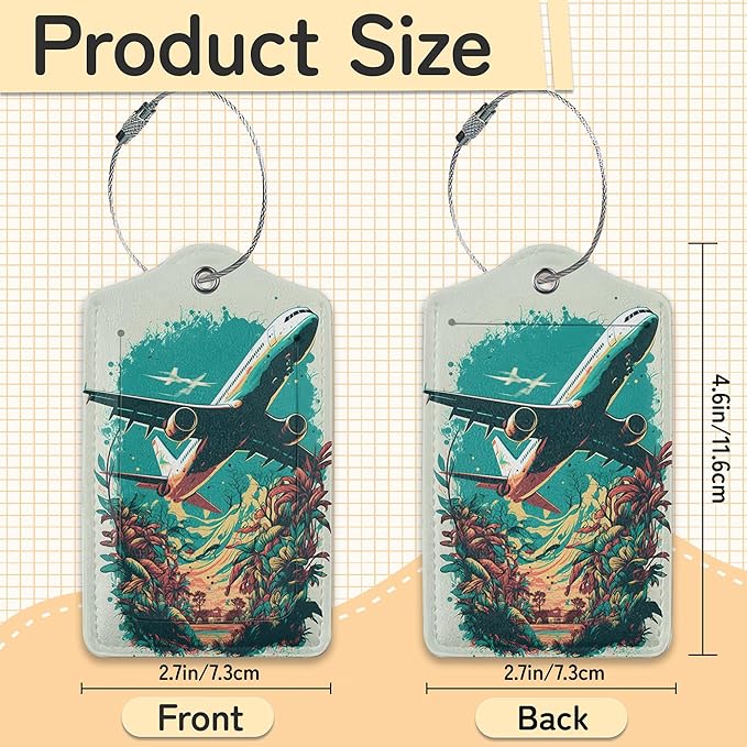 Airplane in The Sky Luggage Tags for Suitcase,3 Pack Luggage Tag Leather Privacy Cover ID Label with Stainless Steel Loop for Women Men