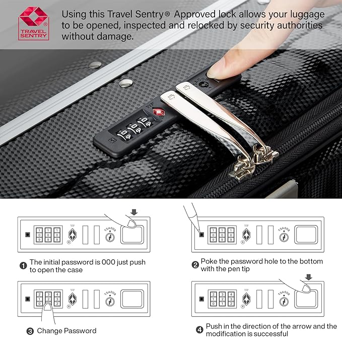 Hanke 20 Inch Carry-On Luggage PC Hard Shell Suitcases for Travel Front Opening Aluminum Frame Travel Luggage Rolling Suitcase with Wheels for Women Man Gifts.(Jet Black)