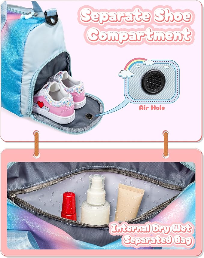 Gifts for 3 4 5 6 7 8 9 Year Old Girls-Girl Gym Bag with Shoe Compartment, Kid Personalized Weekender Overnight Bags, Initial Travel Tote with Makeup Pouch, Easter Gift for Teen (Letter C)