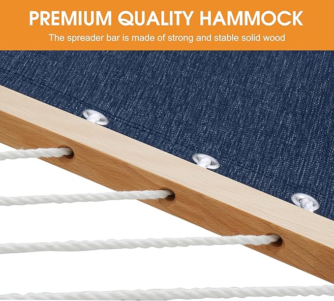Lazy Daze Hammocks 11 FT Double Outside Hammock Quick Dry Olefin Fabric Hammock with Spreader Bar & Side Pocket for Outdoor Poolside Backyard 450 lbs Capacity, Heather Navy