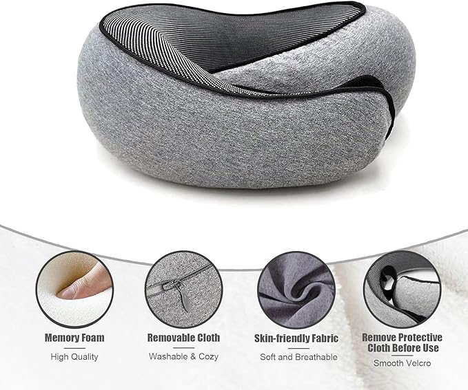 RURING Travel Pillows for Airplanes, Travel Neck Pillow Travel Pillow, Neck Pillow Airplane Memory Foam 360 Degree Support Stowable Pillows for Airplanes Offices and Cars (Black)