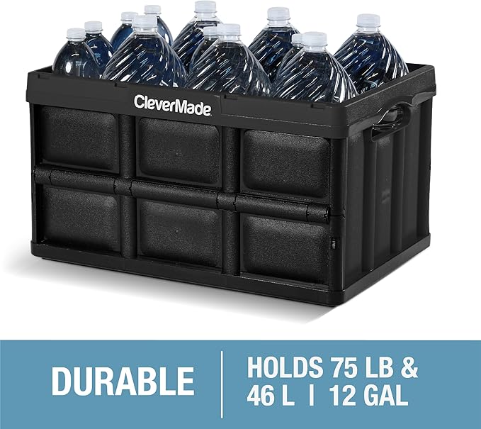 CleverMade Collapsible Storage Bins - Tan 3 Pack 46L - Stackable Containers Heavy Duty Capacity Folding Crates - Space-Saving for Home