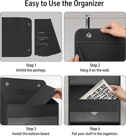 Giraffe Creation Over Door Organizer with 4 Large Capacity Pockets, Heavy Duty Hanging Organizer Storage for Closet Bathroom Nursery Bedroom Dorm, Toys Cosmetics Sundries and Baby Essentials, Black