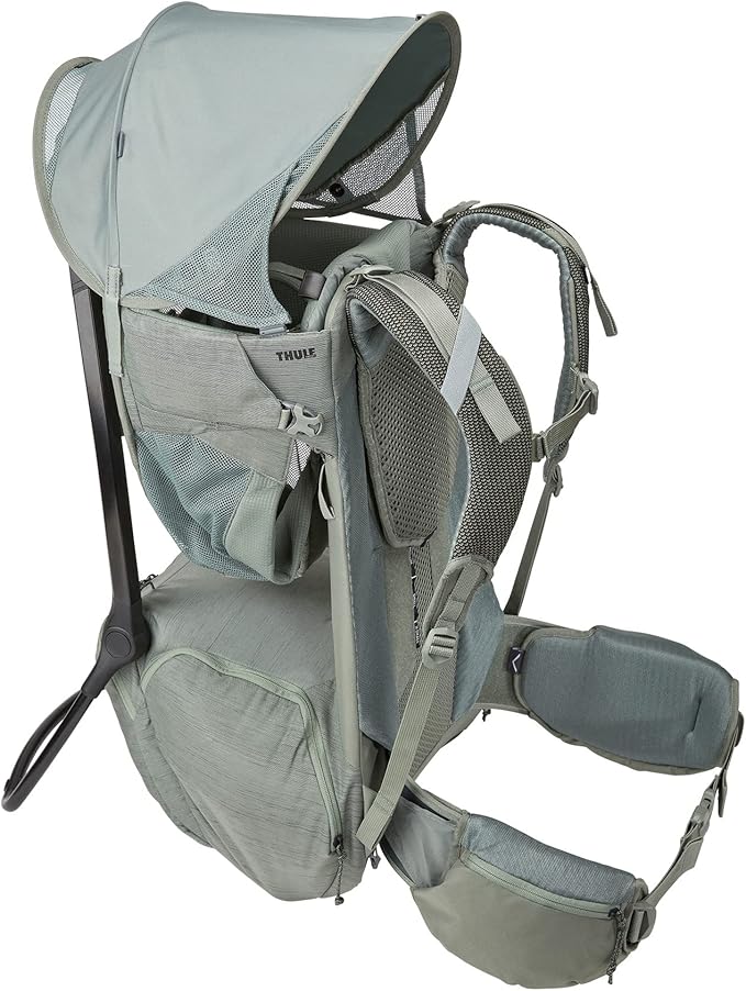 Thule Sapling Child Carrier Backpack - Machine Washable Seat - Self-Standing Frame - Adjustable padded straps for parents - Ergonomic seat with under-leg support for child - UPF 50 Sunshade