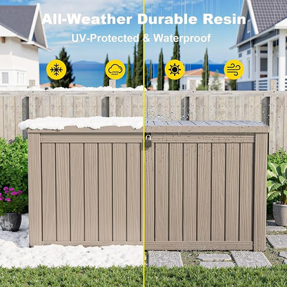 180 Gallon Large Deck Box,Resin Outdoor Storage Box with Lockable for Patio Furniture, Pool Accessories, Garden Tools Waterproof Outside Storage Box, Grey