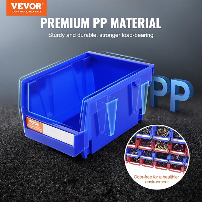VEVOR Plastic Stackable Storage Bins 24 Pack (5 x 4 x 3-Inch), Hanging Stackable Storage Organizer Bins, Heavy Duty Stacking Containers for Closet, Garage, Office, or Small Parts Organization