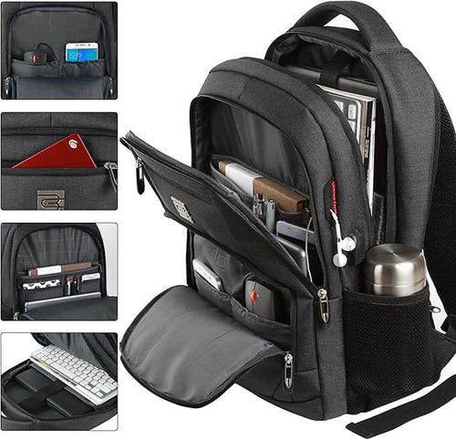 17 Inch Laptop Backpack, Business Anti Theft Slim Durable Laptops Backpack with USB Charging Port, Water Resistant College Computer Bag Gifts for Men & Women Fits 15.6 Inch Notebook-Black