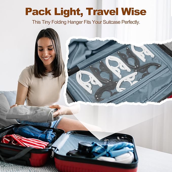 HOUSE DAY Foldable Travel Hangers 20 Pack w/10 Clips, Cruise Essentials 2025, Portable Hangers Collapsible Hanger Plastic, Travel Must Haves for Suitcase, Hotel, RV, Road Trip, Flying, Camping-White