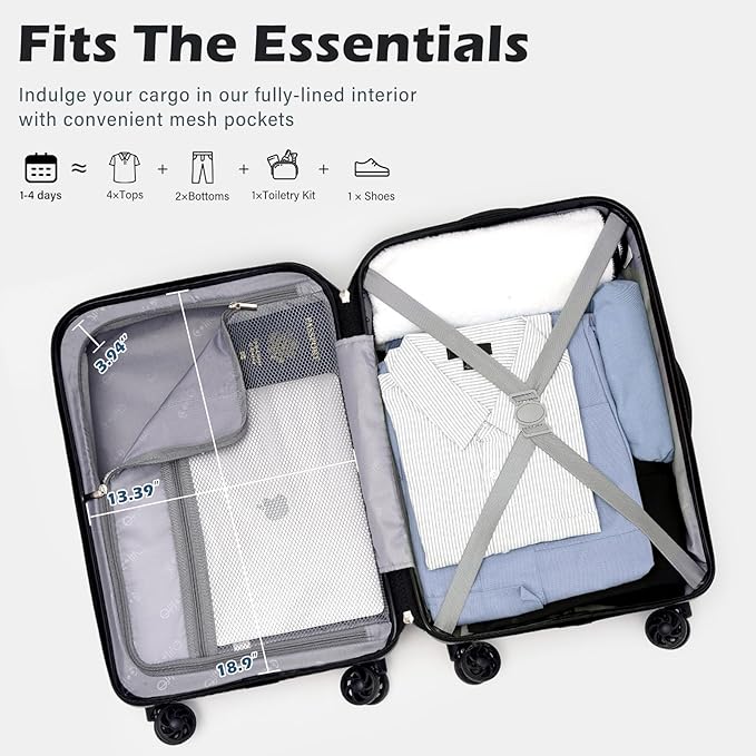 Coolife Carry On Luggage Airline Approved with Wheels Hard Shell Suitcase Spinner TSA Lock Telescopic Handle (20-inch-Teal blue)