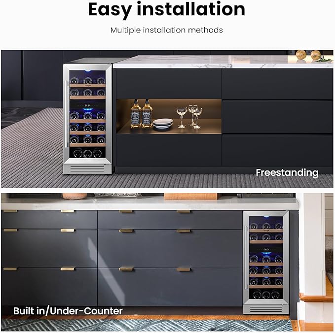 Yeego Wine Fridge Cooler - 15 Inch Dual Zone Wine Fridge Hold 28 Bottles, 40-65°F Wine Refrigerator Glass Door, Built in, Freestanding Under Counter Fridge for Beer Soda Drink Home Bar Office