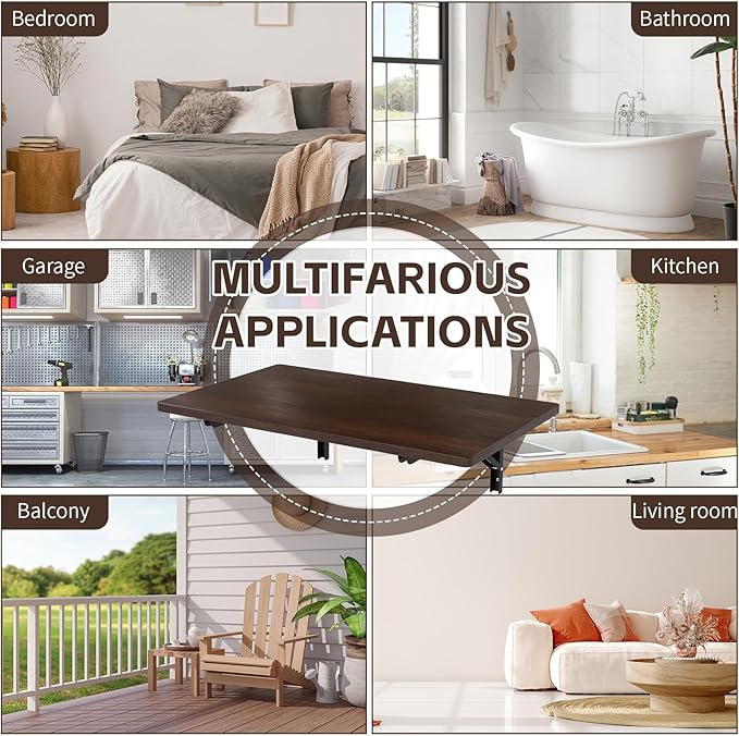 Nisorpa 2 Layers Wall Mounted Folding Table, 32" x 18" Foldable Work Table with Shelf Heavy Duty Fold Down Desk Space Saving Foldable Workbench for Home Office Laundry Kitchen Workshop, Garage