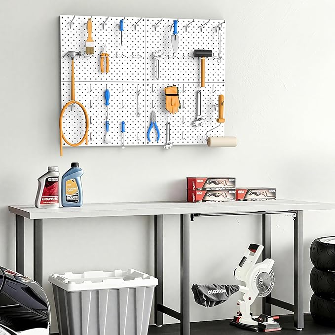 EVERHANGER Metal Pegboard Panels, Heavy Duty Pegboard Wall Organizer, Garage Wall Panels, Tool Storage Organization, 12"X16", 2pcs, White