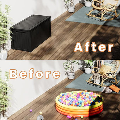 210 Gallon Outdoor Storage Box - Waterproof Patio Deck Box for Outside Deliveries, All-Weather Resin Bin with Lock for Cushions & Tools, Black
