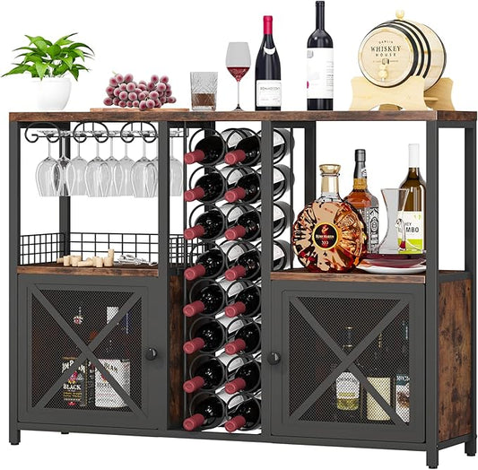 Homeiju Mini Bars for Home, Wooden Coffee Bar Cabinet, Modern Liquor Cabinet for Liquor and Glasses, Farmhouse Buffet Wine Cabinet with Storage Sideboard for Home Kitchen Dining Room