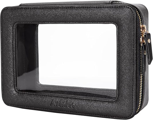 Aveniee Clear Makeup Bag Organizer,Large Travel Toiletry Bag for Women, Waterproof Cosmetic Pouch with Zippers,Car Organizers and Storage Case for Accessories,Black