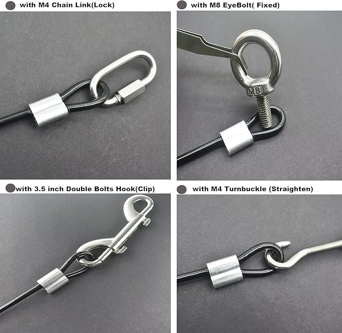 5 Pcs 5mm Wire 36 inch Vinyl Coated Stainless Steel Cable with Loops Short Wire Rope Lanyard Lock Security Chain Link for Outdoor Gates, Black(5mm x 36inch)