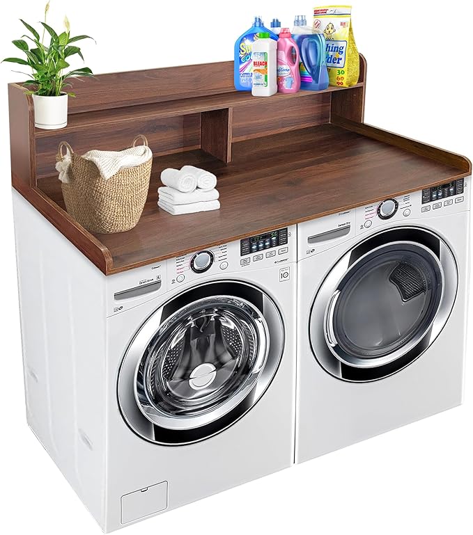 Royxen Laundry Countertop with Storage Universal Fit, Washer and Dryer Countertop with Shelf, Laundry Room Storage, 2-Tier Shelf (Walnut)