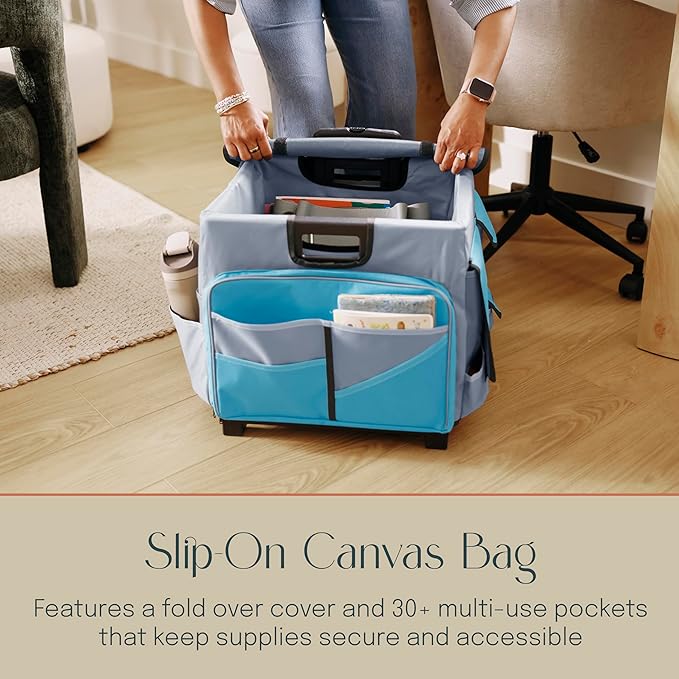 Mobile Utility Cart with Storage Organizer Bag, Rolling Cart, Turquoise/Grey