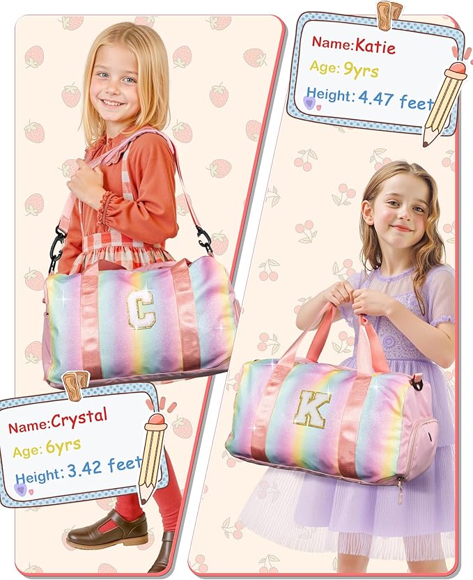 Gifts for 4 5 6 7 8 9 10 Year Old Girls-Girl Gym Bag with Shoe Compartment, Kid Personalized Weekender Overnight Bags, Initial Travel Tote with Makeup Pouch, Gift for Daughter (Letter G)