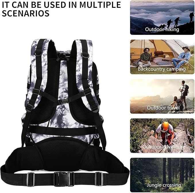 50L Military Tactical Backpack Hiking Waterproof Backpack Large Military Pack 3 Day Assault Pack Molle Bag Rucksack (White Camo)