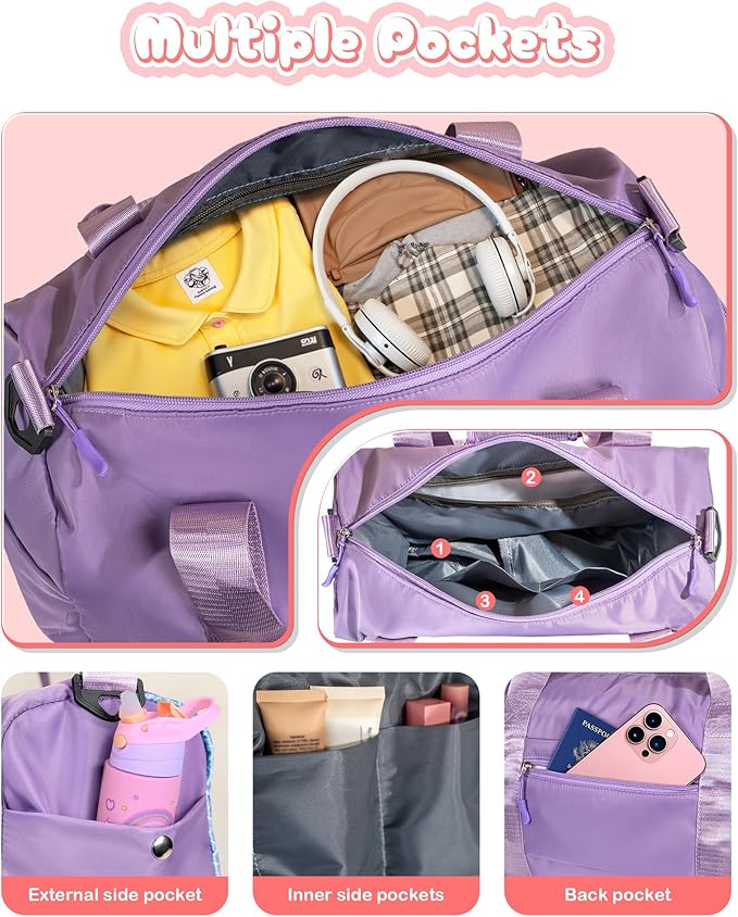 Girls Cheer Up Gifts-Girl Gym Bag with Shoe Compartment, Kid Personalized Weekender Overnight Bags, Initial Travel Tote with Makeup Pouch, Graduation Gift for Niece Kids Daughter (Letter K)