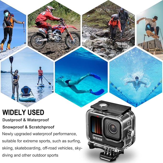 Compatible for Go Pro Hero 4/3+/3 Black Silver Waterproof Housing Case 45M/147FT Protective Underwater Diving Case Shell with Cameras Handle Mount Accessories Kit