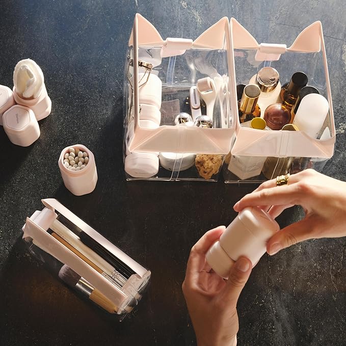 Cadence Travel Containers Haircare Capsule Set - Magnetic Containers with Lids,Carry On Travel Essentials For Women/Men - 3 Flex Mediums (1.32oz) - Shampoo, Conditioner & Comb Icon Labels - Petal