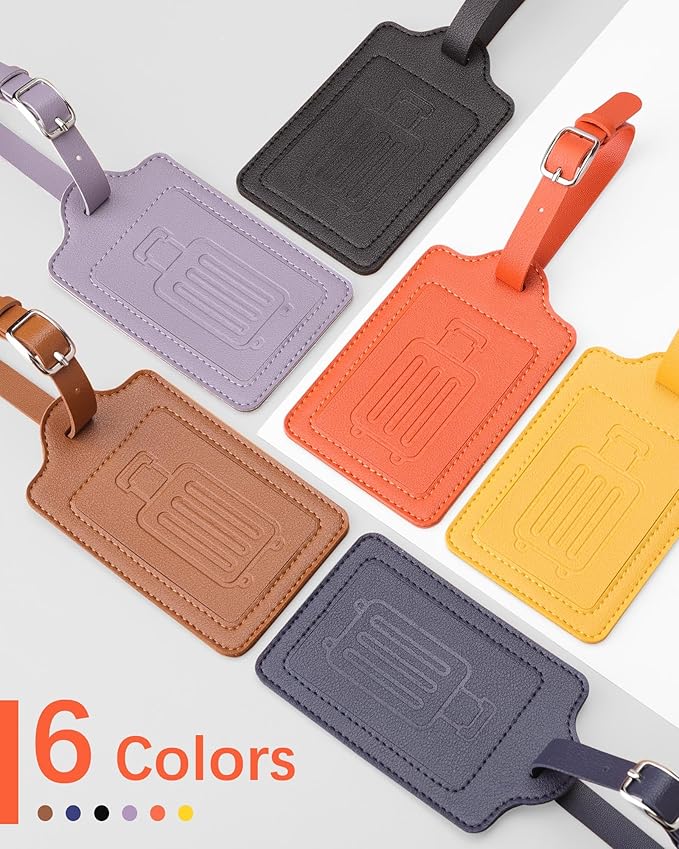 Teskyer Luggage Tags for Suitcases, TSA Approved with Privacy Protection Cover, Premium Faux Leather Bag Tags for Travel - 2 Pack, Orange