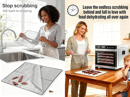 Non-Stick Silicone Dehydrator Liners: 11.4x11.4 inch Fit Cercker/CE-12 Fendia/FDS-10 BPA-Free Easy Clean Reusable Mesh Sheets for Healthy Snacks 12-Pack