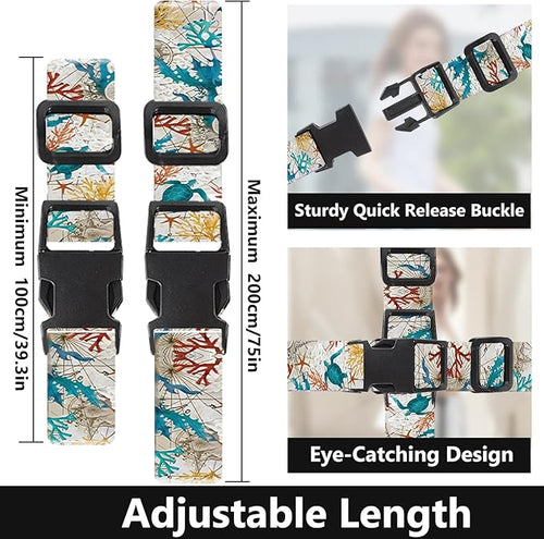 2 Pack Luggage Straps for Suitcases Adjustable Luggage Belt TSA Approved, Bright Colors Travel Packing Straps with Quick Release Buckle Unique Nylon for Sleeping Bag Car Seat, Turtle