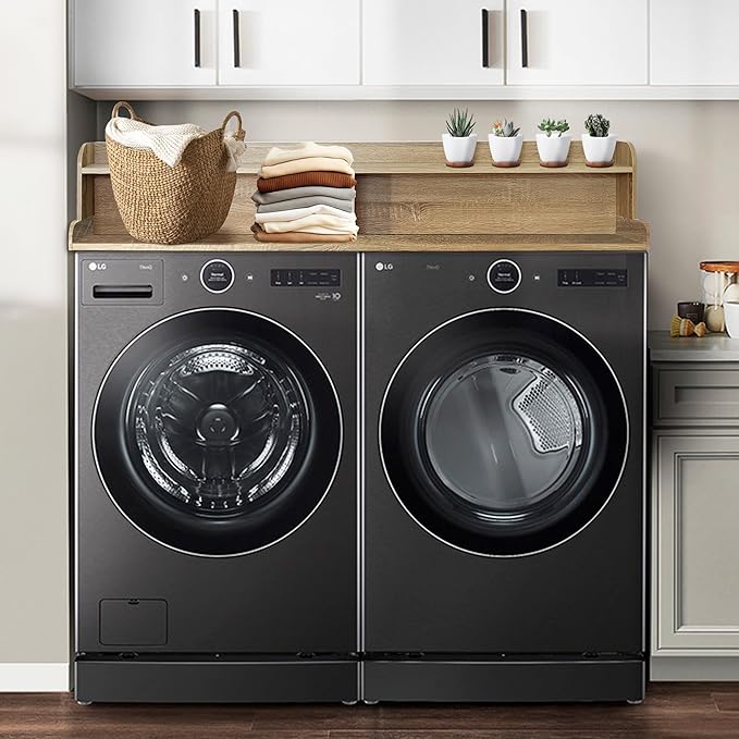 Royxen Laundry Countertop with Storage Universal Fit, Washer and Dryer Countertop with Shelf, Laundry Room Storage, 2-Tier Shelf, White Oak