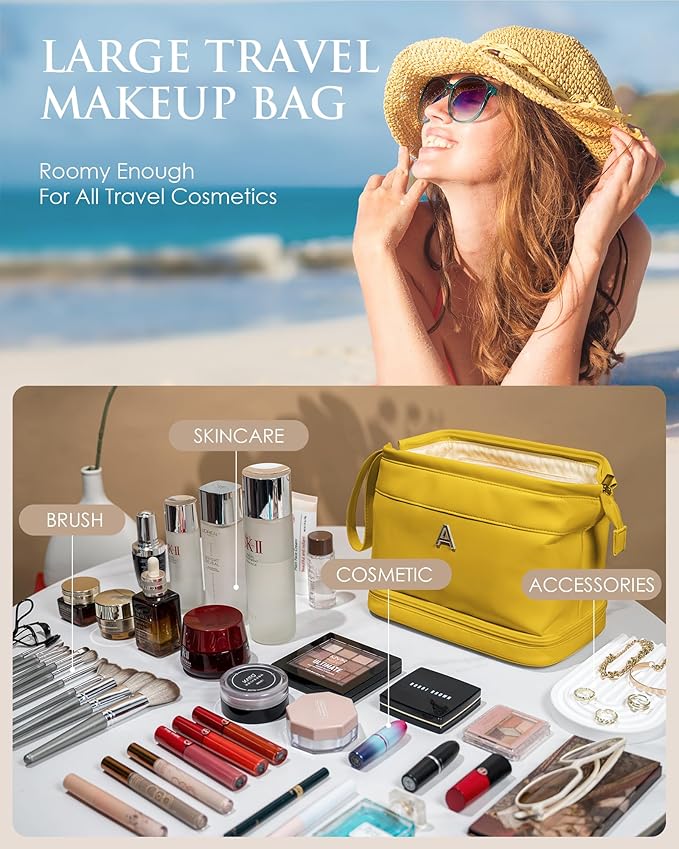 Engagement Gifts for Women, Initial Makeup Bag, Travel Gifts, Personalized Bags, Waterproof Double Layer Cosmetic Bag, PU Leather Makeup Bags Letter Travel Toiletry Bag, Friend Gifts