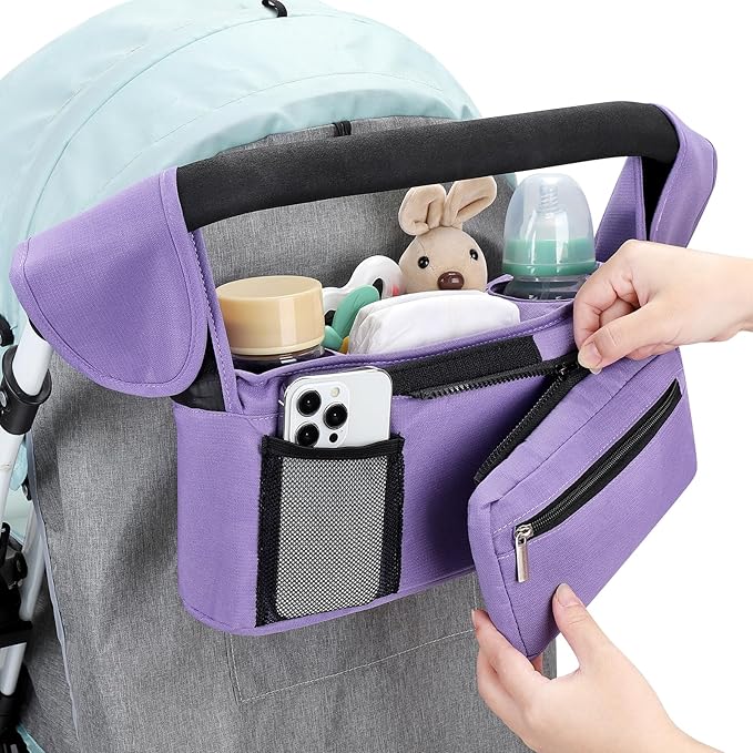 Accmor Universal Stroller Organizer with Insulated Cup Holder Detachable Phone Bag and Shoulder Strap,Stroller Bag Caddy Organizer Fits for Uppababy, Baby Jogger, Britax Strollers