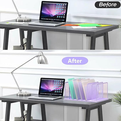 Kuntine.B Desk File Organizer Upright Mesh Desktop Organizer File Sorter Office Organization File Holder for Home, Office & Classroom (Purple, 1 Pack 7-Section)