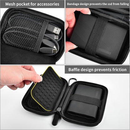 Case Compatible with Samsung T9/ T7/ T7 Shield Portable SSD 1TB 2TB 4TB External Hard Drive, Storage Travel Carrying Holder Organizer for Solid State Drives & USB Cable (Box Only)-Black