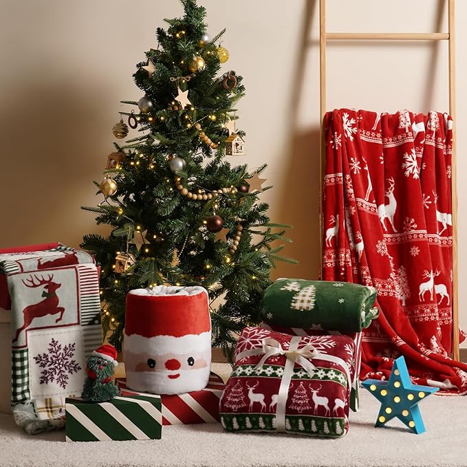 PHF Printed Fleece Blanket King Size, No Shed No Pilling Ultra Soft Plush Cozy Xmas Prints Theme Home Décor Flannel Blanket for Bed, Sofa, Couch and Gift, 108" x 90", Christmas Island