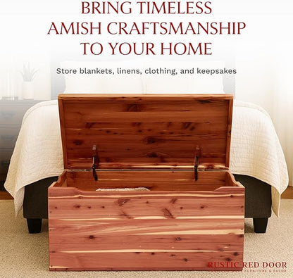 Amish Made Wooden Storage Chest Trunk Box with Lid and Handles for Bedroolanket, Clothes, Anti-Slam Hinges, Handmade, Rustic, Cedar Wood, Natural Stain, 42"