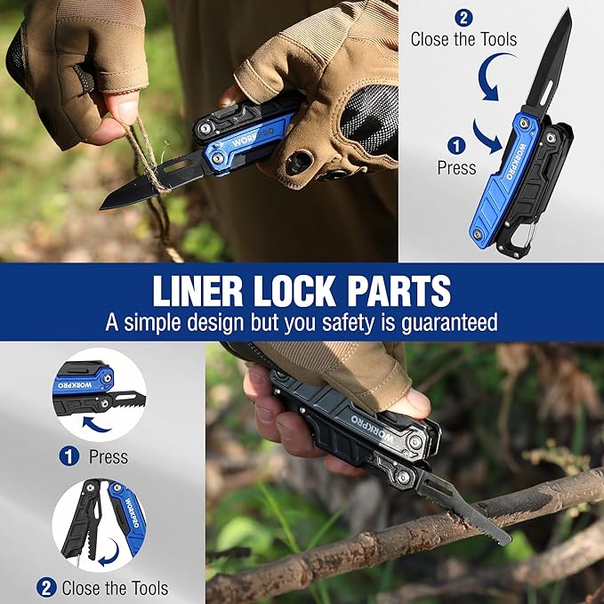 WORKPRO Multitool-11 in 1 Camping Tools with Mini Hammer-EDC Gear Multi Tools Hammer with Safety Lock and Pouch-Mini Multitools Gifts for Men and Women-Camouflage