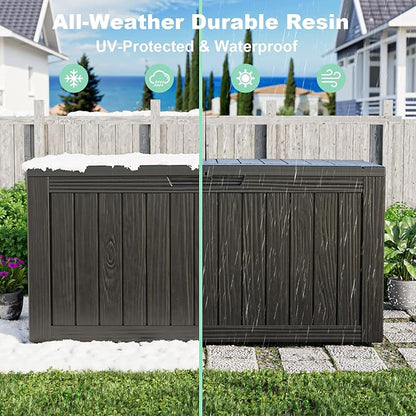 90 Gallon Deck Box,Resin Outdoor Storage Box with Lockable for Patio Furniture, Pool Accessories, Garden Tools Waterproof Outside Storage Box, Black