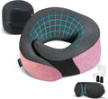 Pink Airplane Travel Pillow Set, 100% Pure Memory Foam Neck Pillow, Updated Material, Long Flight Travel Kit with 3D Contoured Eye Masks, Earplugs, and Luxury Bag
