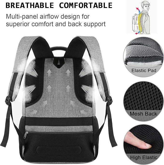 17 Inch Laptop Backpack, Business Anti Theft Slim Durable Laptops Backpack with USB Charging Port, Water Resistant College Computer Bag Gifts for Men & Women Fits 15.6 Inch Notebook-Grey