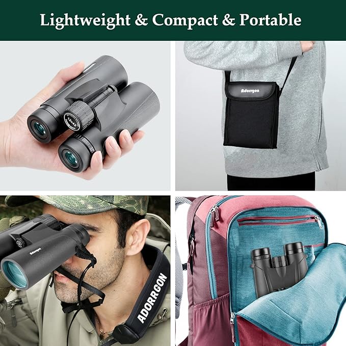 Adorrgon 12x42 HD Binoculars for Adults High Powered with Phone Adapter, Tripod and Tripod Adapter - Large View Binoculars with Clear Low Light Vision - Binocular for Bird Watching Cruise Travel