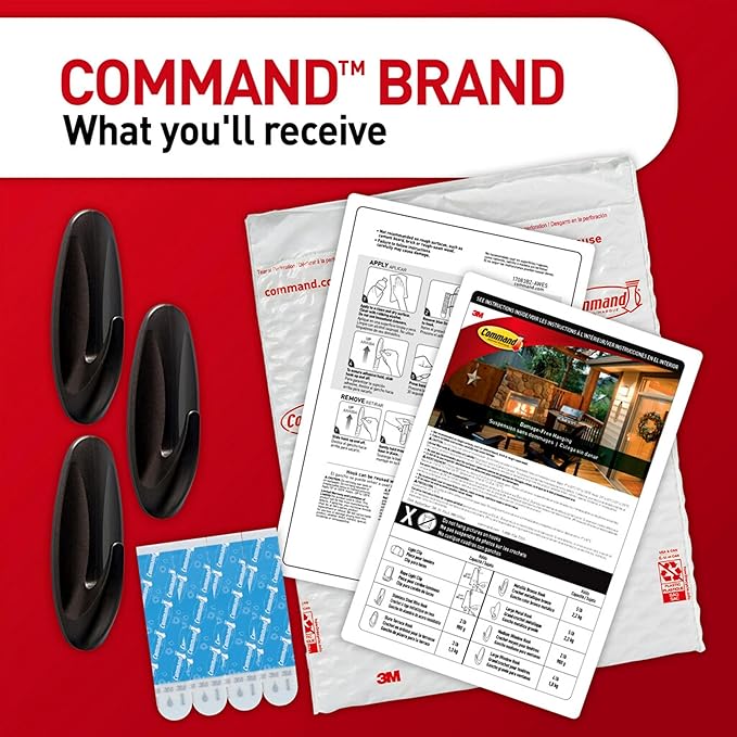 Command Outdoor Large Bronze Hooks, Holds up to 5 lb, 3 Hooks and 4 Command Strips, Damage Free Hanging Wall Hooks for Hanging Christmas Decorations with Weather Resistant Strips