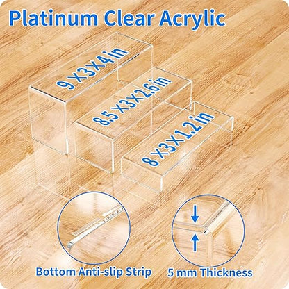 NIUBEE Acrylic Display Riser, 6 Pcs 9" Large Acrylic Risers, 2 Set Clear Rectangular Stands for Candy Dessert Cupcakes, Collectibles Display Stands Shelf for Display for Funko POP Figures