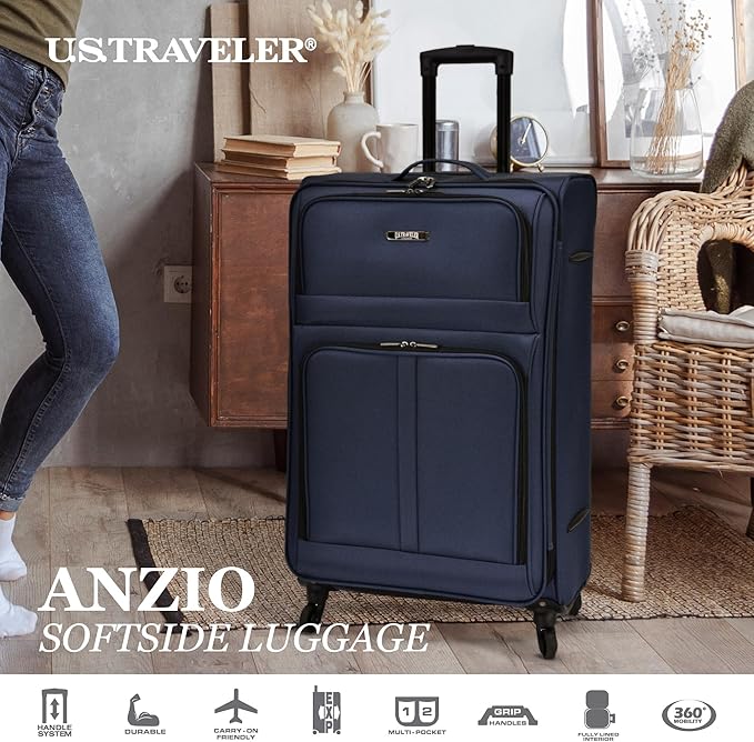 U.S. Traveler Anzio Softside Expandable Spinner Luggage, Dark Grey, 3-Piece Set (22/26/30)